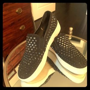 Michael Kors black stud sparkly slide sneakers